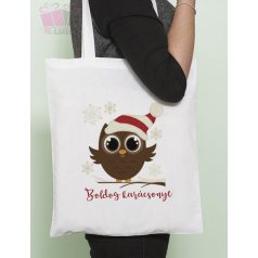 Vászonszatyor-Bagoly mikulássapkában egyedi neves karacsonyi christmas ajandek taska vasarlas