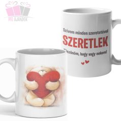   Szerelmes mackó - Köszönöm, hogy vagy nekem! feliratú kerámia bögre