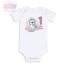 egyedi-neves-feliratos-egyszarvú-mintás-szülinapi-body-gyermek-póló-mese rajzfilm állatos animal birthday tshirt unicorn flower virag szivarvany