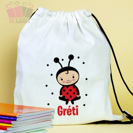 Katica mintas egyedi neves tornazsak suli iskola bogár ladybug mese cartoon pöttyös