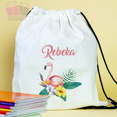 Flamingo mintás egyedi neves tornazsák iskola füzetrboritó school sport cuki 