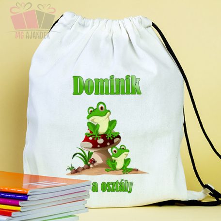Egyedi neves békás frog állat mintás tornazsák gomba ovoda csoport rajzfilm cartoon iskola sport