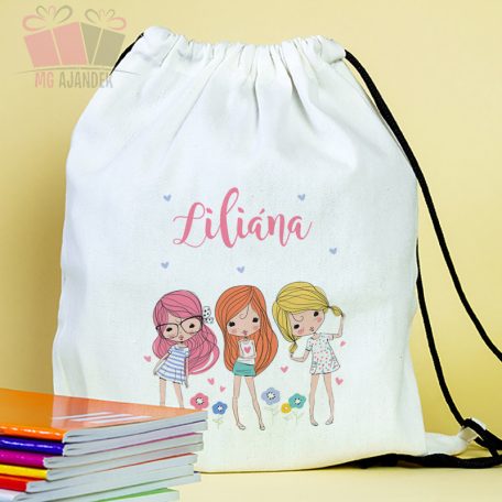 Egyedi neves barátnős tornazsák feliratos fenyképes ajandek tesi suli best friends csajos