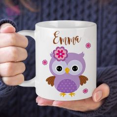 cuki lila bagyoly minta egyedi neves feliratos fenykepes bogre kismadar owl white keramia bogre nevnap