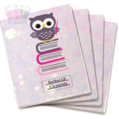 Bagoly könyveken egyedi neves tornazsák iskola füzetrboritó school sport cuki 