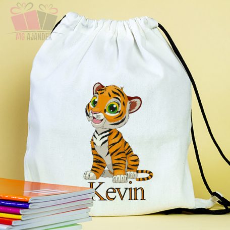 Tigris mintás egyedi neves tornazsák füzetboritó school sport cuki tigger mese kisfiú kislány