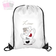 Cica mintás tornazsák szívekkel, saját névvel sport iskola cat macska allatos animal sport