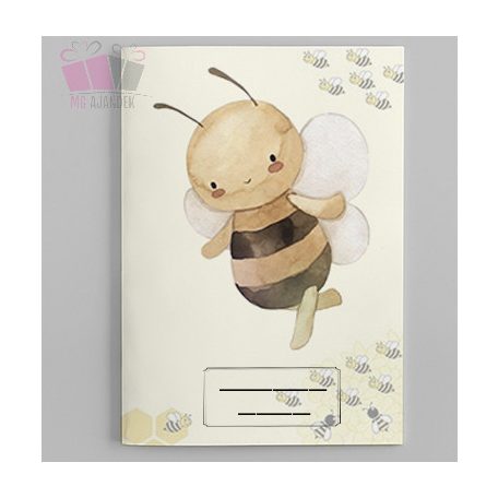 méhecske mintás füzetborító egyedi neves feliratos iskola papir nylon osztály bee
