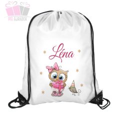 Kislány baglyos egyedi neves tornazsák iskola füzetrboritó school sport cuki 