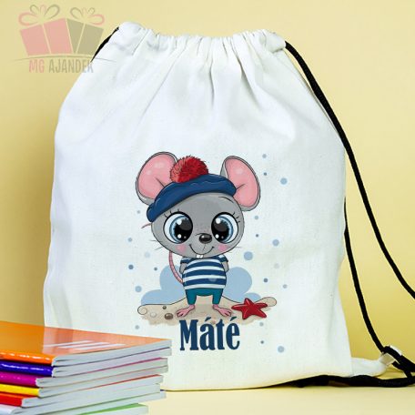 Tornazsák - Matróz egérkés mintával, saját névvel egyedi sport mouse 