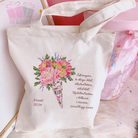 vászonszatyor egyedi feliratos anyak napi anyu mama nagymama dedi ajandek viragos flower vasarlas taska