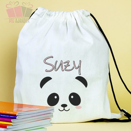 Pandás egyedi neves tornazsák iskola füzetrboritó school sport cuki 