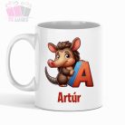 egyedi-neves állatos gyerek kerámia fehér bögre monogramos alphabet animal white mug for kids feliratos ajándék