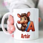 egyedi-neves állatos gyerek kerámia fehér bögre monogramos alphabet animal white mug for kids feliratos ajándék