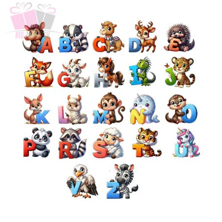 egyedi-neves állatos gyerek kerámia fehér bögre monogramos alphabet animal white mug for kids feliratos ajándék