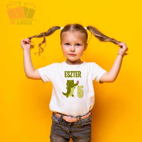 birthday tshirt egyedi-neves-feliratos-krokodil kroki crocodile mintas-mintás-szülinapi-body-gyermek-póló-mese rajzfilm állatos animal lepke 