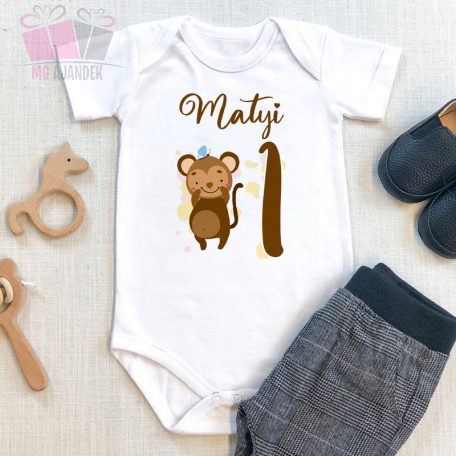 egyedi-neves-feliratos-majom mintas majmos monkey-mintás-szülinapi-body-gyermek-póló-mese rajzfilm állatos animal