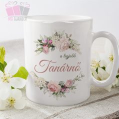 a legjobb tanárnő pedagógus napi ajandek kerámia bögre egyedi neves white mug watercolor virág flowe