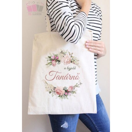 a legjobb tanárnő vaszonszatyor évvégi ajandek búcsú taska vásárlás iskola tanar virag flower