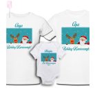 Karácsonyi családi szett- Rénszarvas télapóval, hópelyhes háttérrel