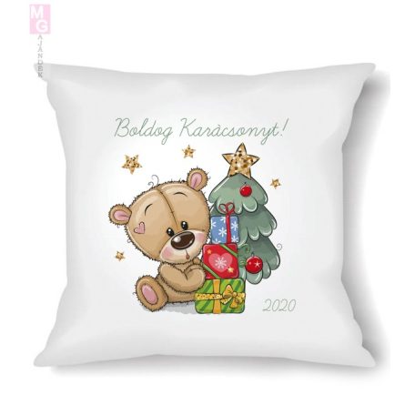 Karácsonyi párna - maci ajándékokkal medve teddy bear christmas ajandek fenykepes termekek 