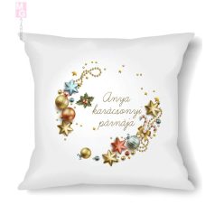 Karácsonyi díszpárna-arany minta szöveggel egyedi feliratos neves christmas gold star csillag ajande